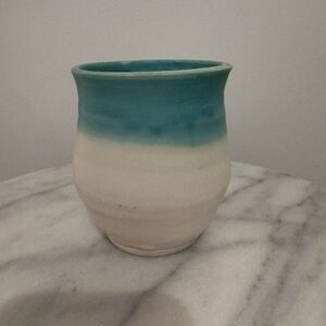 Handmade Ceramic Vase in Blue and Cream